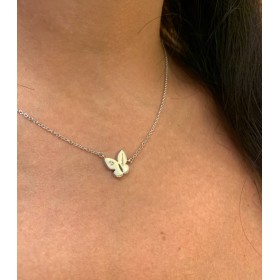 Collana Salvini Happiness Farfalla Oro Bianco Diamante 0,01ct 20018754 indossata