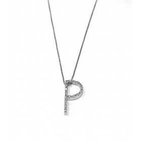 Collana Iniziale P Oro Bianco e Diamanti 0.12 ct