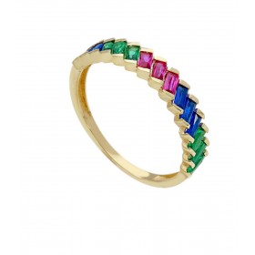 Anello Raggi Fantasia Oro Giallo 9Kt Pietre Colorate