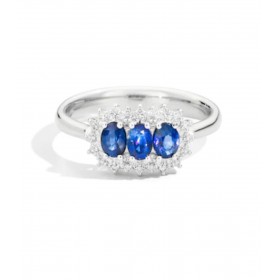 Anello ReCarlo Trilogy Camelia Oro Bianco 18 Kt Zaffiri 0,72 ct Diamanti 0,18 ct F VS R77TC001/ZB