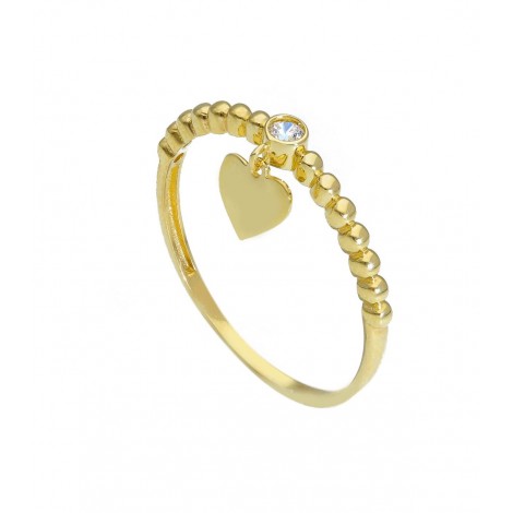 Anello Sottile Raggi Fantasia Cuore Zircone Oro Giallo 9Kt