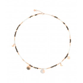 Collana Dodo Moon & Sun - Quarzo Fumè e Adularia Oro Rosa 9kt