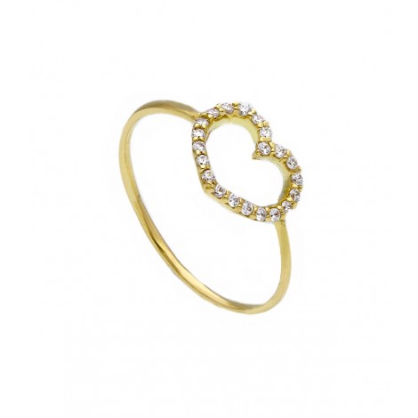 Anello Cuore Silhouette Zirconi Bianchi Oro Giallo 18kt