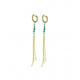 Orecchini Donna Raggi Pendenti in Oro Giallo 18kt, Smeraldi 1,32ct e Diamanti 0,09ct