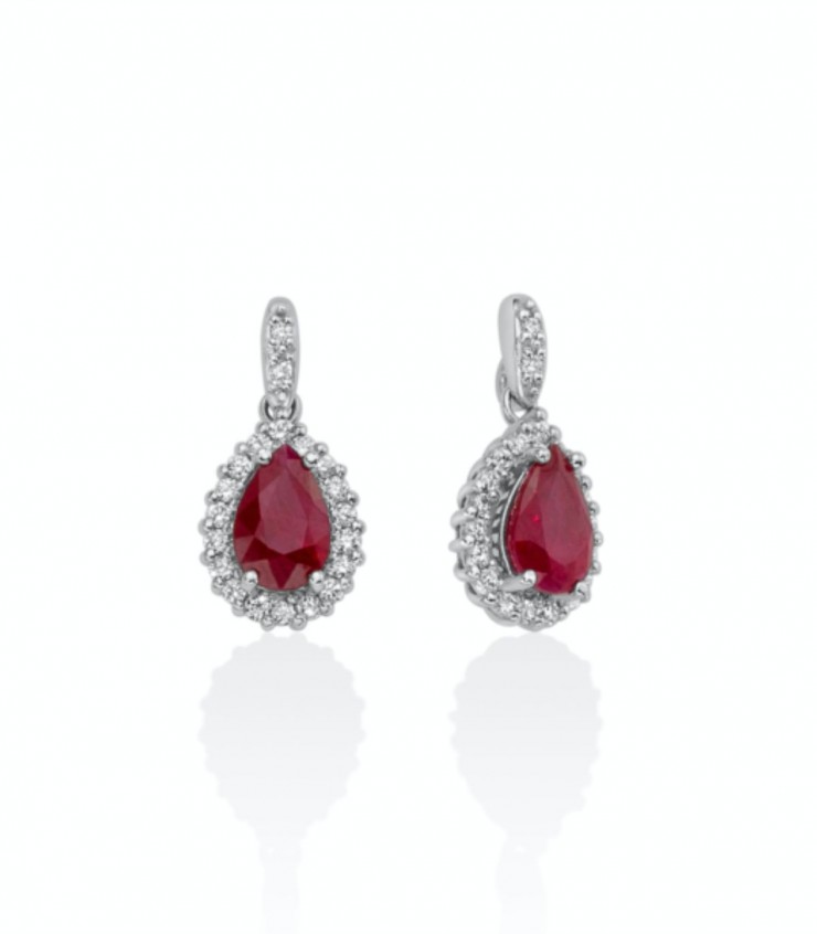Gemondo Orecchini Pendenti In Oro Giallo 9kt Con Rubino Naturale 0,64ct E Diamanti, Eleganti Gioielli Per Donna, Regalo Per Compleanno O Anniversario