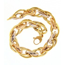 Bracciale Tre Colori Ovali Lavorati Oro Giallo 18kt