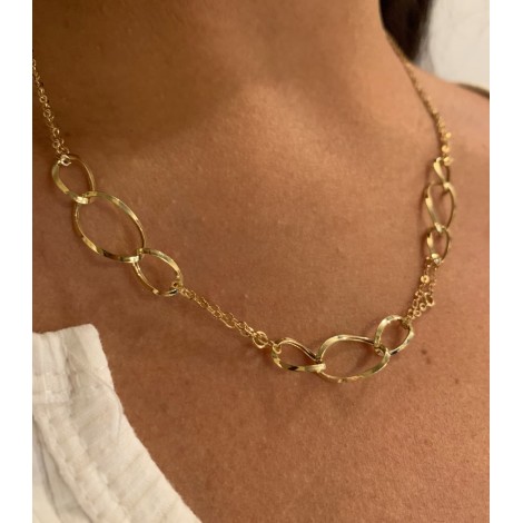 Collana Tre Ovali Catena Roll-On Oro Giallo 18kt