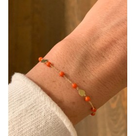Bracciale Tre Cuori Lisci Corallo Oro Giallo 18 kt