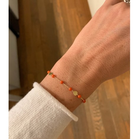 Bracciale Tre Cuori Lisci Corallo Oro Giallo 18 kt