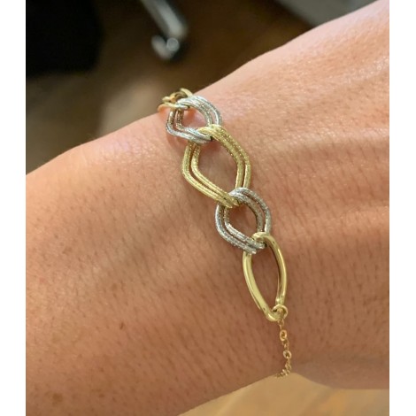 Bracciale Ovali Seghettati Oro Giallo-Oro Bianco 18kt