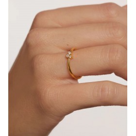 Anello Lua PDPAOLA Argento Placcato Oro Giallo 18kt Zirconi Bianchi