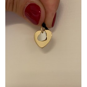 Ciondolo Doppio Cuore Oro Bianco-Oro Giallo 18kt
