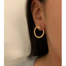 Orecchini Semi Cerchio Maglia Tubogas In Argento Dorato 925 Zirconi Bianchi