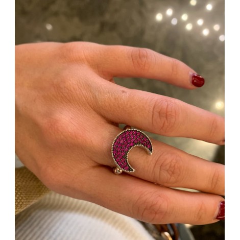 Anello Donna Raggi Argento Una con Pavè Fucsia