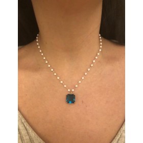 Collana Raggi Perle Pietra Grande blu
