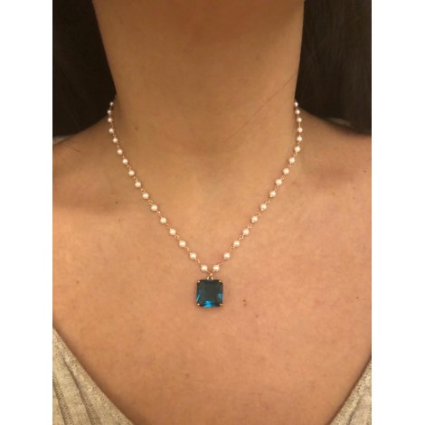 Collana Raggi Perle Pietra Grande blu