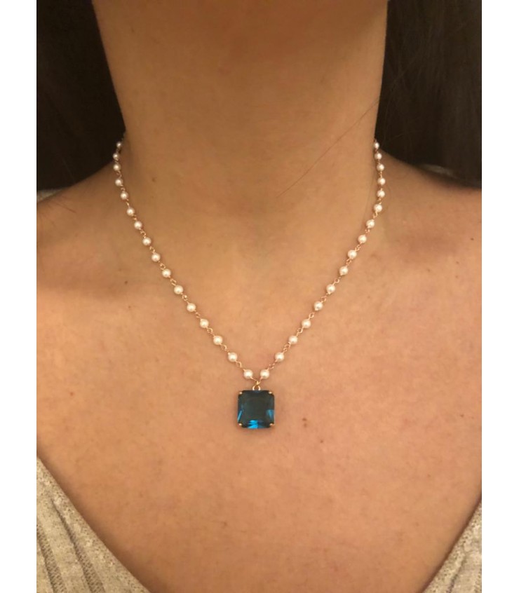 FOCALOOK Collana Donna Perle Barocche Con Ciondolo Pietra Portafortuna - Girocollo In Oro Rosa, Regalo Con Scatola - 3