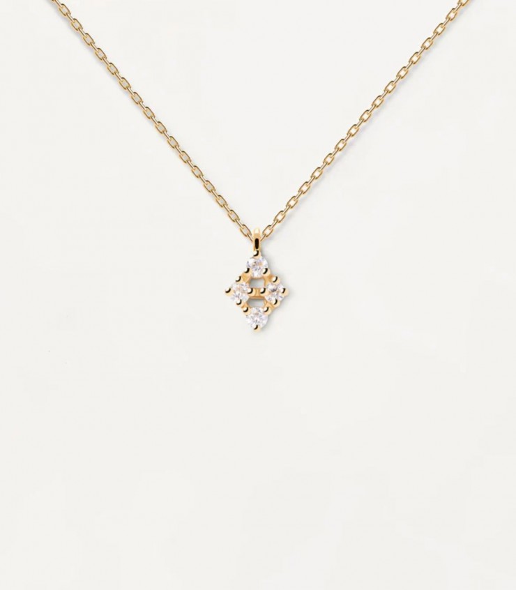 Collana Donna Con Ciondolo Corona E Zirconi Cubici Bianchi, Metallo Dorato, Catena A Palline, Chiusura Aragosta