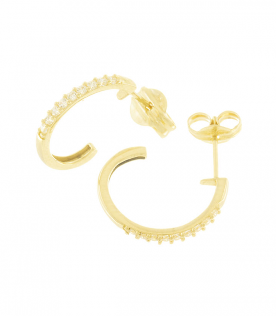 Carissima Gold - Orecchini A Cerchio Rettangolari In Oro Giallo 9kt Con Zirconi Cubici - Eleganza Italiana - 3