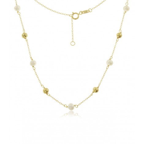 Collana Oro Giallo 9kt Perle Sfere Passanti