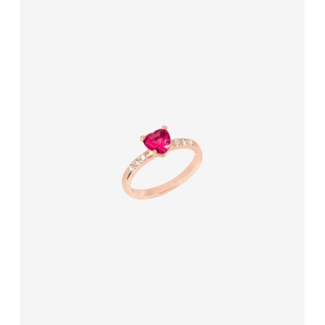 Anello Dodo Cuore 100% Amore Oro Rosa 9kt Rubino Diamanti