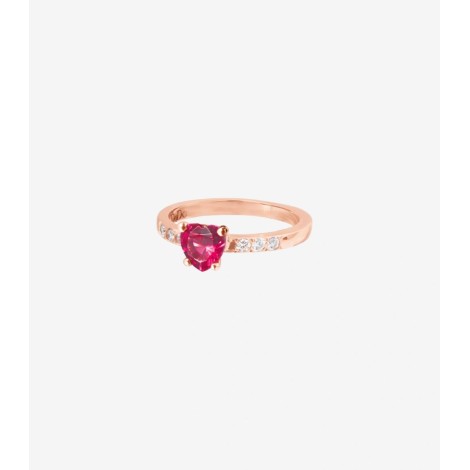 Anello Dodo Cuore 100% Amore Oro Rosa 9kt Rubino Diamanti