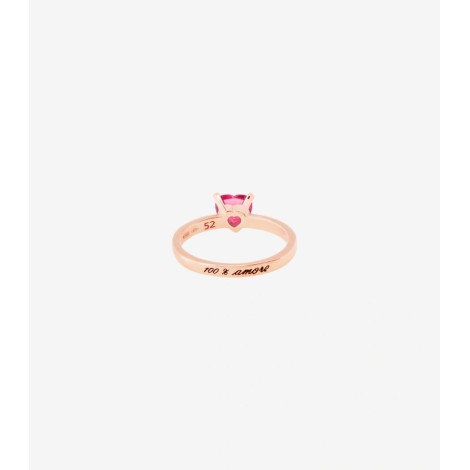 Anello Dodo Cuore 100% Amore Oro Rosa 9kt Rubino Diamanti