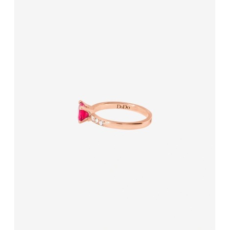 Anello Dodo Cuore 100% Amore Oro Rosa 9kt Rubino Diamanti