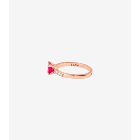 Anello Dodo Cuore 100% Amore Oro Rosa 9kt Rubino Diamanti