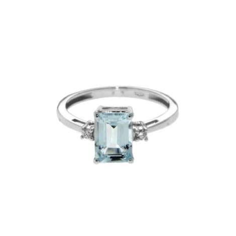 Anello Donna Raggi Acquamarina Rettangolare 0,46 ct e Diamante 0,04 ct