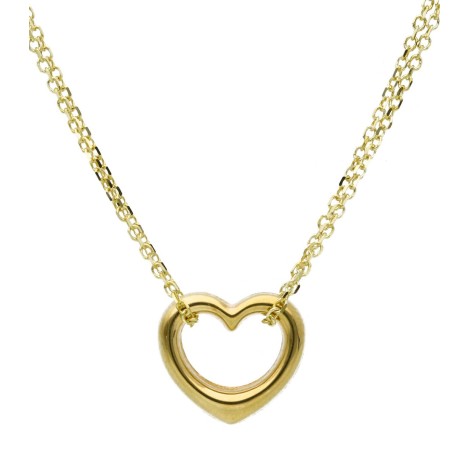 Collana Doppia Catena Con Cuore Passante Oro Giallo 9kt