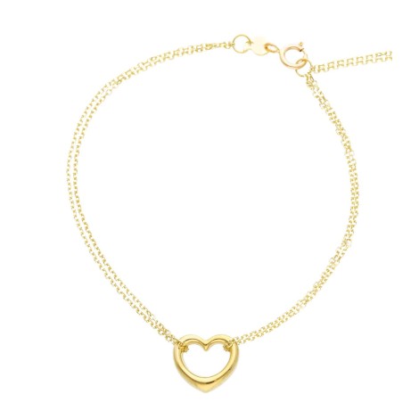 Bracciale Doppia Catena Con Cuore Passante Oro Giallo 9kt