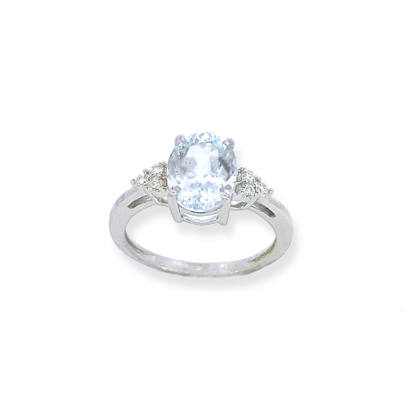 Anello Raggi Acquamarina Ovale 1,65 ct e Diamante 0,13 ct