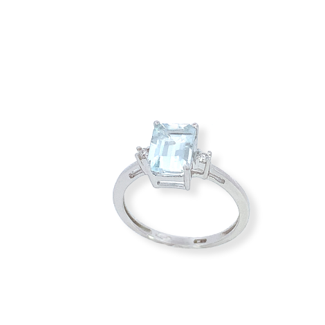 Anello Raggi Acquamarina Rettangolare 1,45 ct e Diamante 0,04 ct