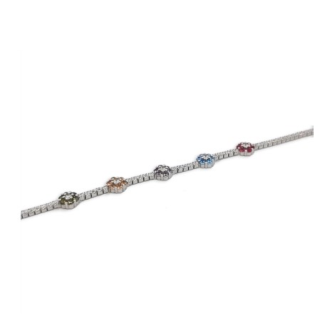 Bracciale Tennis Fiori Argento 925 Zirconi Colorati