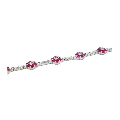 Bracciale Tennis Fiori Argento 925 Zirconi Rossi dettaglio