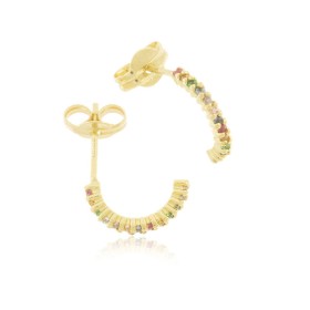 Orecchini Semi Cerchio Oro Giallo 9kt Zirconi Colorati