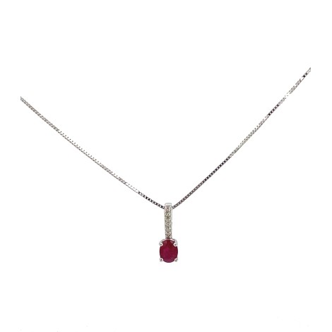 Collana Rubino 0,25ct Diamanti 0,03 ct Oro Bianco 9kt