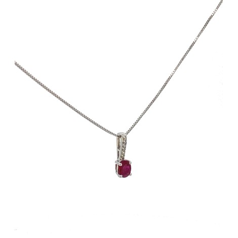 Collana Rubino 0,25ct Diamanti 0,03 ct Oro Bianco 9kt