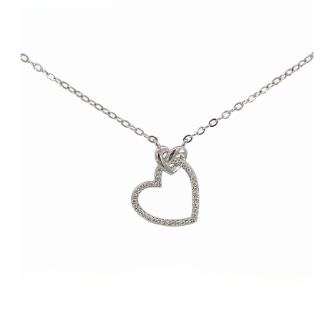 Collana Doppio Cuore Argento 925 Zirconi Bianchi