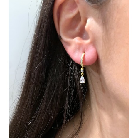Orecchino Singolo Pendente Goccia Argento 925 Zirconi