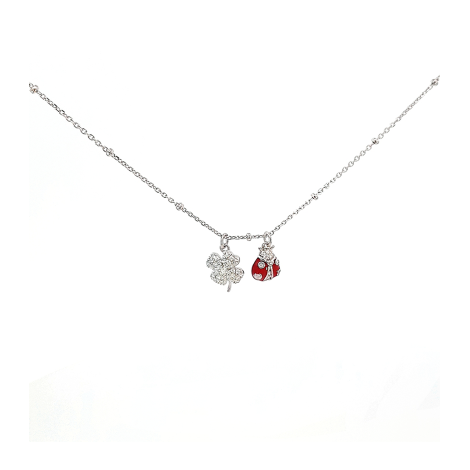 Collana Argento 925 Quadrifoglio e Coccinella