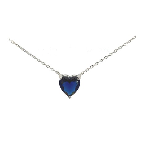 Collana Cuore Argento 925 Zircone Blu