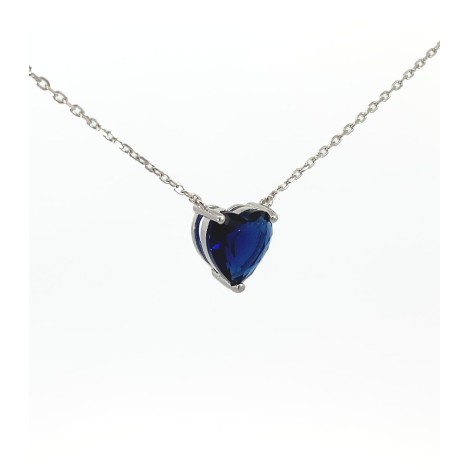 Collana Cuore Argento 925 Zircone Blu