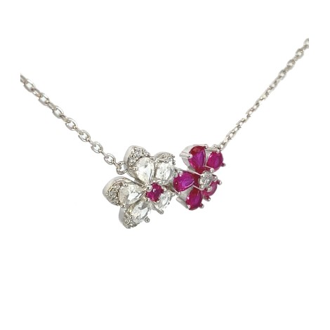 Collana Doppio Fiore Argento 925 Zirconi Colorati