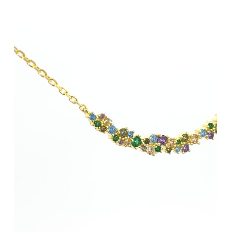 Collana Con Centrale Argento 925 Dorato Zirconi Colorati