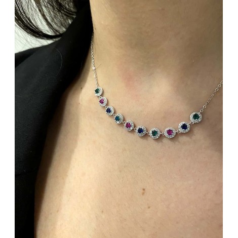 Collana Con Tondi Passanti Argento 925 Zirconi Colorati