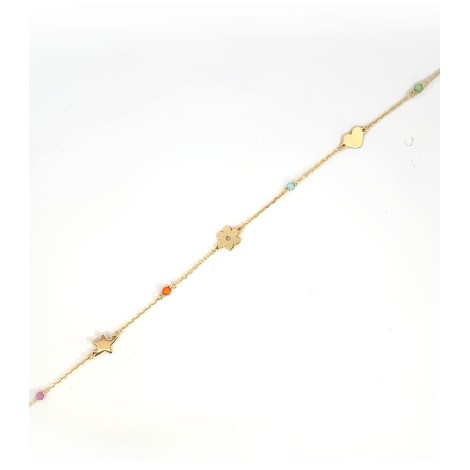 Bracciale Stella Cuore Fiore Oro Giallo 9Kt Zirconi Colorati