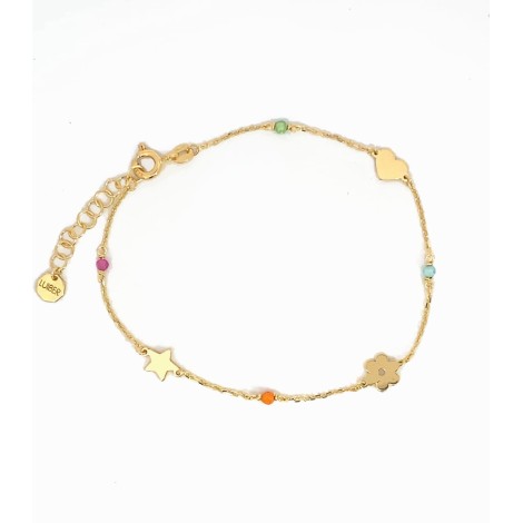 Bracciale Stella Cuore Fiore Oro Giallo 9Kt Zirconi Colorati