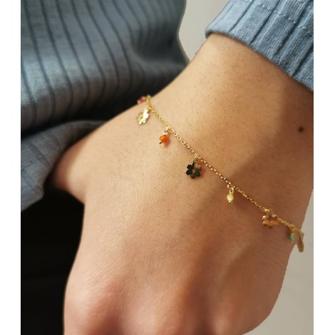 Bracciale Fiorellini Pendenti Oro Giallo 9Kt Zirconi Colorati